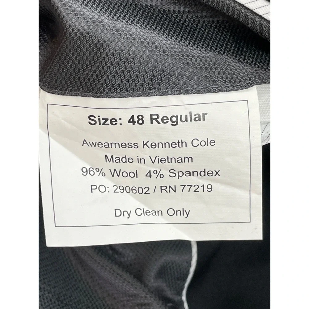 Kenneth Cole Suit Mens 48R Black Wool Blend Stretch Pants 42 x 30 - 2 Pieces